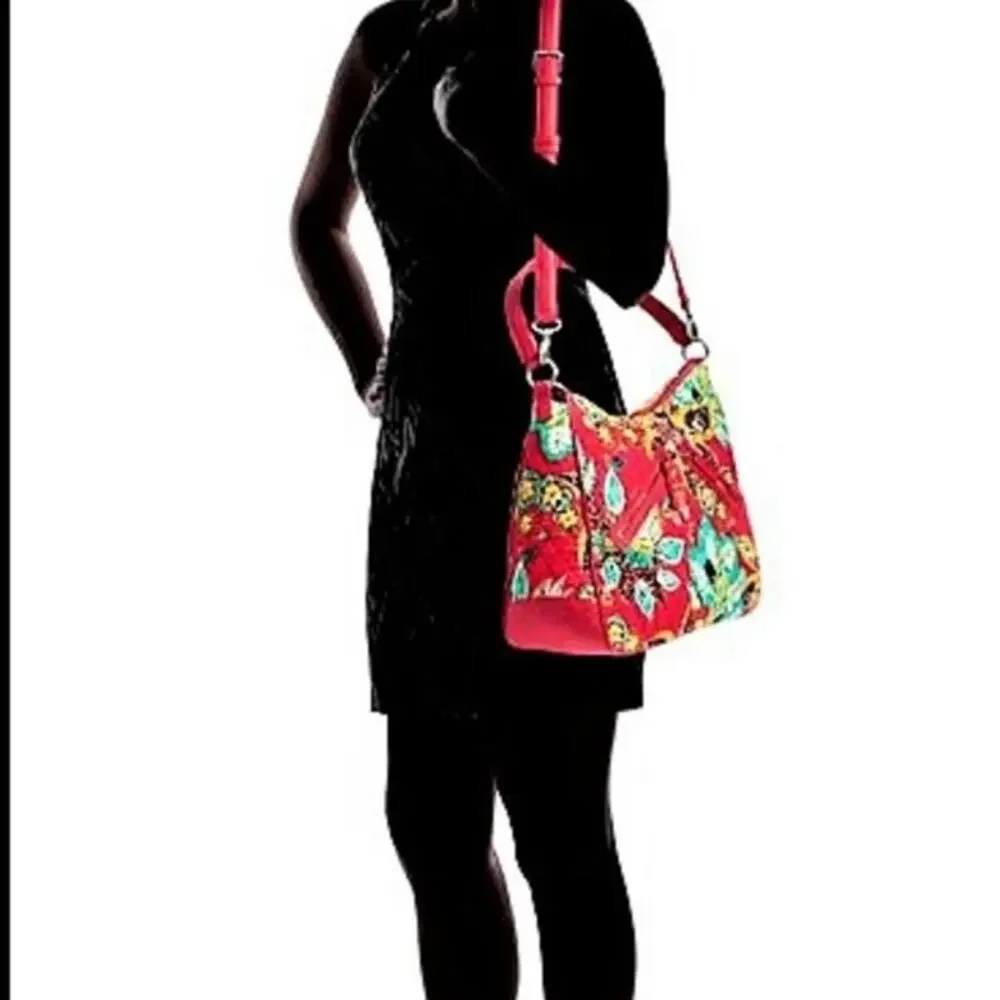 Vera Bradley NEW Vivian Hobo Bag Red Rumba Red Floral Print Crossbody Tote Purse